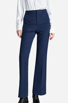 Navy professional retro stretch trousers with high waist and straight-leg cut for work and casual wear