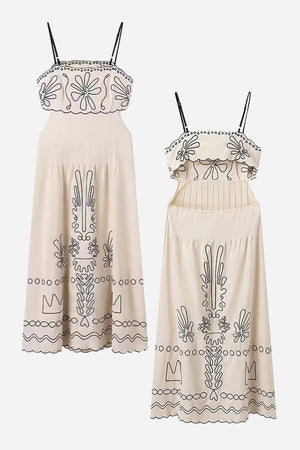 Artisan Embroidered Scallop Bohemian Romance Dress