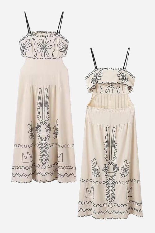 Artisan Embroidered Scallop Bohemian Romance Dress