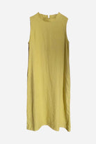 Sunrise Market 100% linen sleeveless midi dress in light yellow with relaxed A-line silhouette