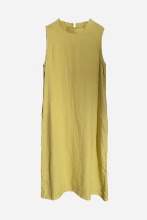 Sunrise Market 100% linen sleeveless midi dress in light yellow with relaxed A-line silhouette