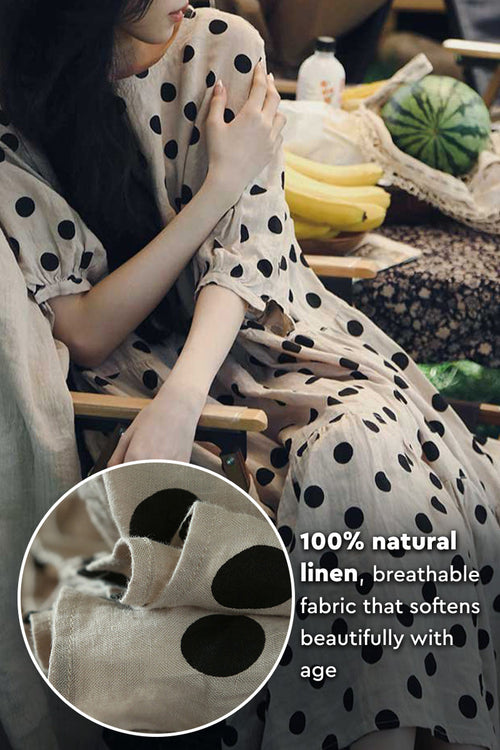 Cottage Garden 100% Linen Polka Dot Dress