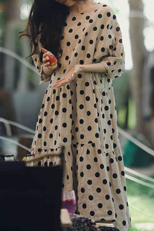 Cottage Garden 100% Linen Polka Dot Dress