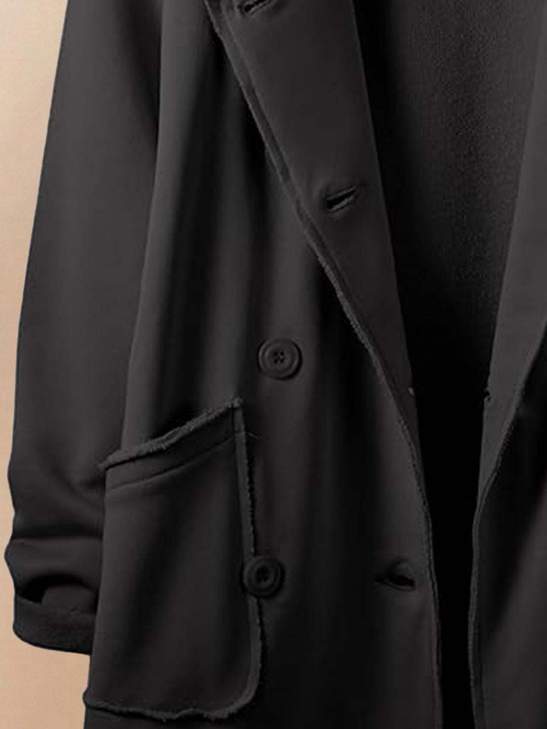 Modern double-breasted cotton-blend blazer with raw-edge seaming and patch pockets