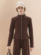 Nano-Fleece Zip Two-Piece Set with hip-length jacket and wide-leg pants in wrinkle-resistant fabric