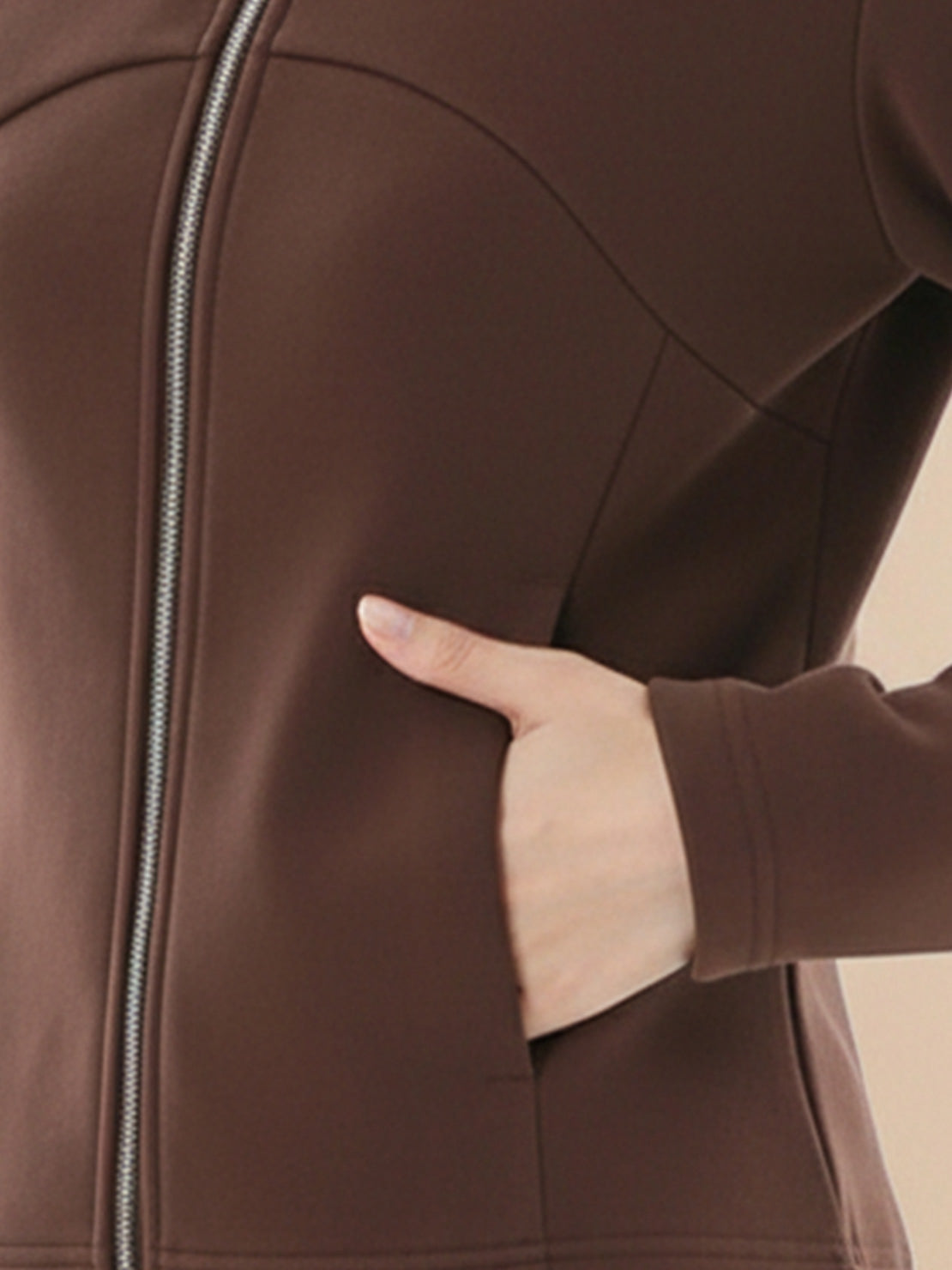 Nano-fleece zip two-piece set with hip-length jacket and wide-leg pants in soft, wrinkle-resistant fabric