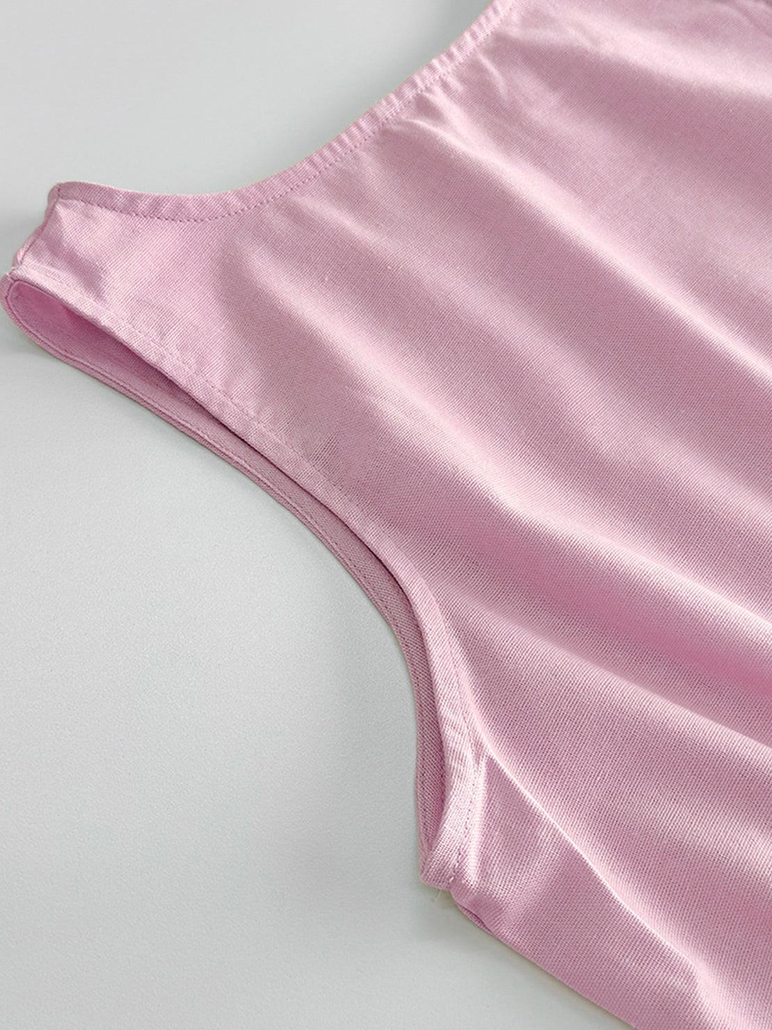 Lightweight linen-blend set with sleeveless top and wide-leg pants featuring elastic waistband and side slits for breathability