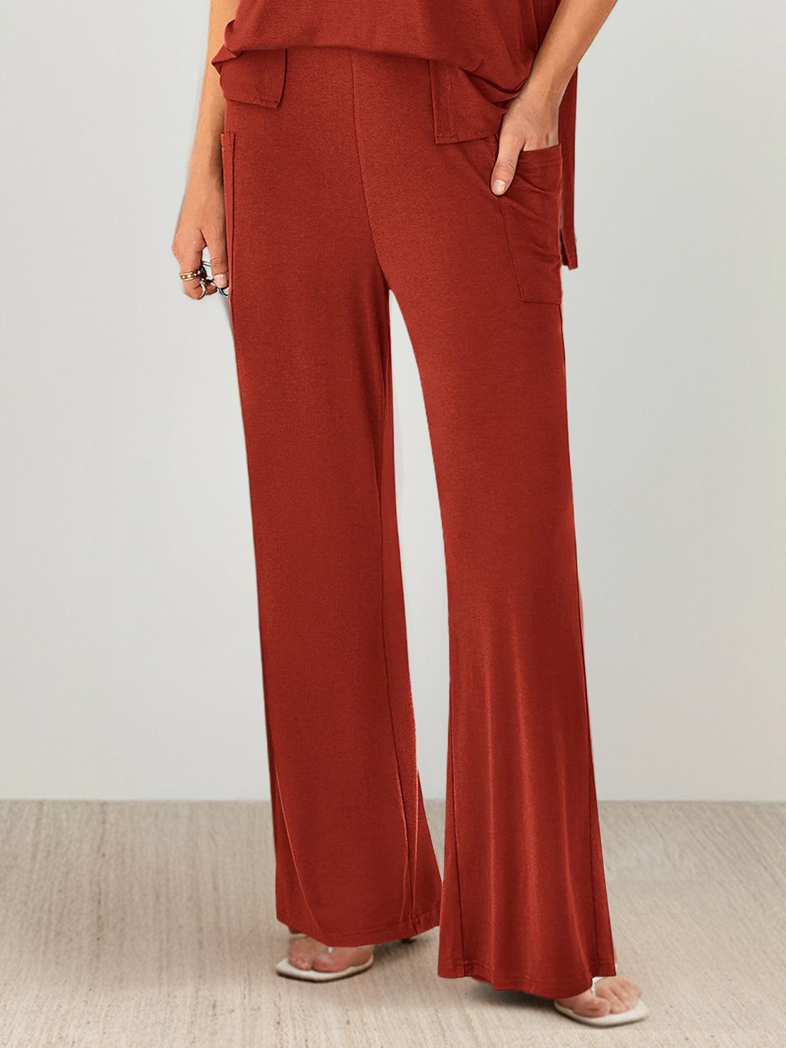 Oversized long-line loungewear set with relaxed pullover and straight-leg pants in soft knit fabric