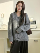 wool-blend button-front cardigan with wide collar and five buttons, lightweight and anti-pilling knit for layering and warmth