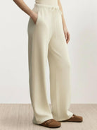 Lightweight wool and lyocell blend wide leg pants with brushed soft fabric and relaxed fit
