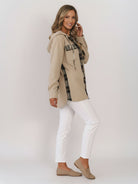 CloudKnit Oversized Hooded Shacket waffle knit textured hip-length relaxed fit outerwear with drawstring hood and button-front closure