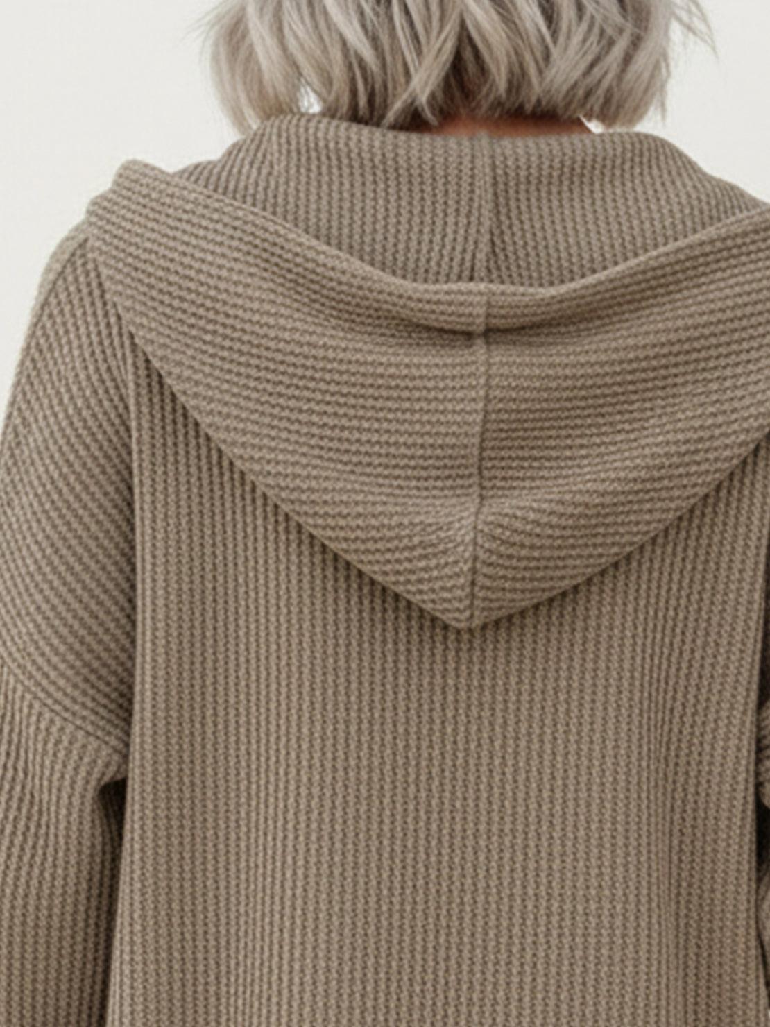 CloudKnit Oversized Hooded Shacket with waffle knit texture and button-front closure