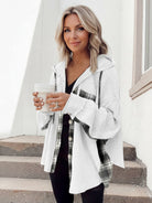 CloudKnit oversized hooded shacket in waffle knit with button front and relaxed fit