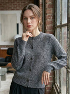 chunky marled knit merino wool cardigan with contrasting buttons and ribbed cuffs