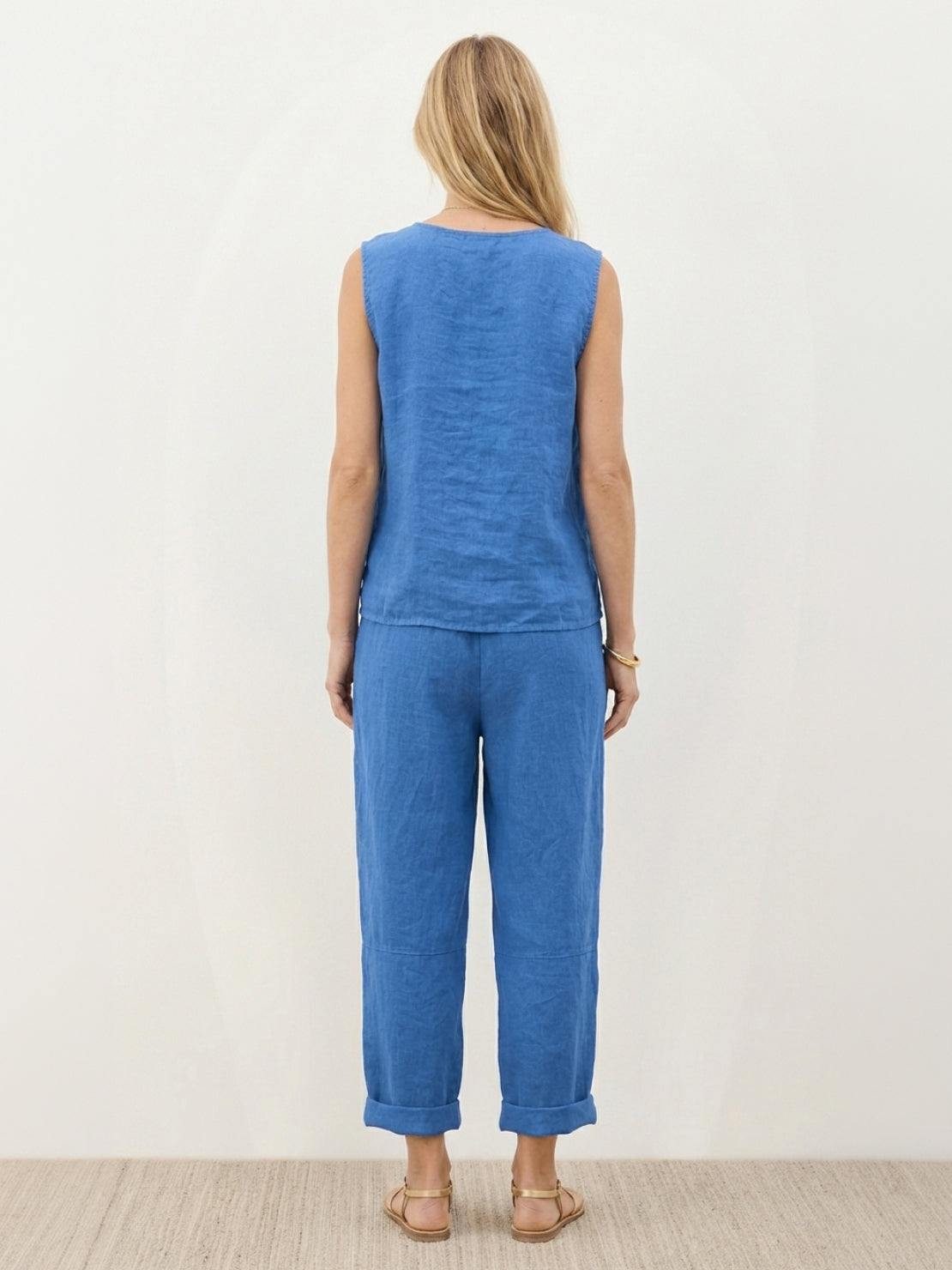 Lightweight 100% cotton crinkle sleeveless co-ord set with tank top and straight-leg pants