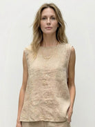 100% cotton crinkle sleeveless co-ord set with relaxed tank top and straight-leg pants