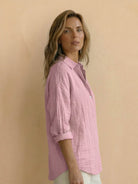 Lightweight 100% cotton popover blouse with relaxed oversized fit and classic collar