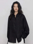 White 100% cotton-linen oversized shirt with dropped shoulders and curved hem