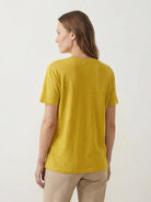 Women's Linen-Bamboo V-Neck Tee with deep V-neck and relaxed fit in breathable linen and bamboo viscose blend