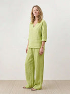 Lightweight cotton linen set with V-neck top and wide-leg pants