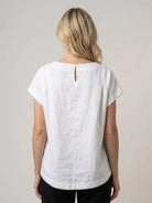 100% linen boxy cap-sleeve top with round neck and side slits