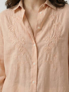Ramie Linen-Lyocell embroidered relaxed tunic shirt with curved hem and floral detail