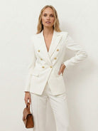 Double-breasted blazer with gold buttons and wide-leg trousers co-ord set for polished work or event wear