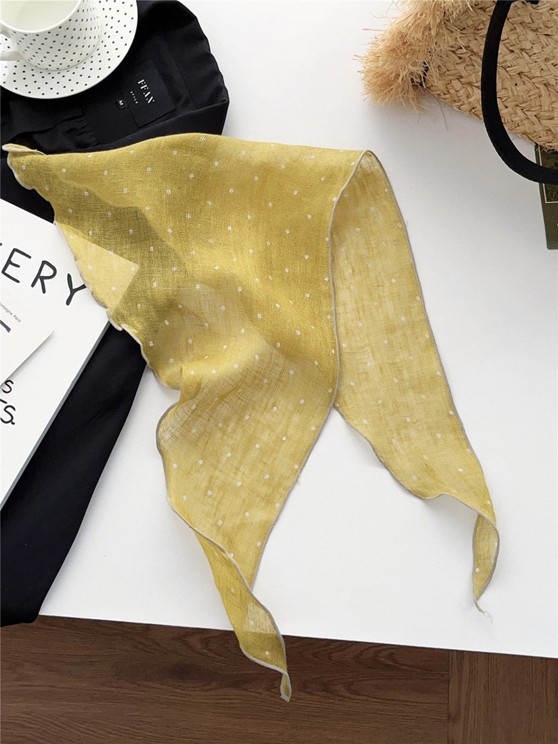 100% linen neck scarf with checkered pattern, lightweight and breathable triangular design for versatile styling
