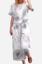 Breezy Meadow Two-Piece Set with relaxed top and wide-leg trousers in lightweight polyester fabric