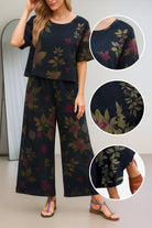 lightweight Breezy Meadow Two-Piece Set with relaxed top and wide-leg trousers in soft polyester fabric