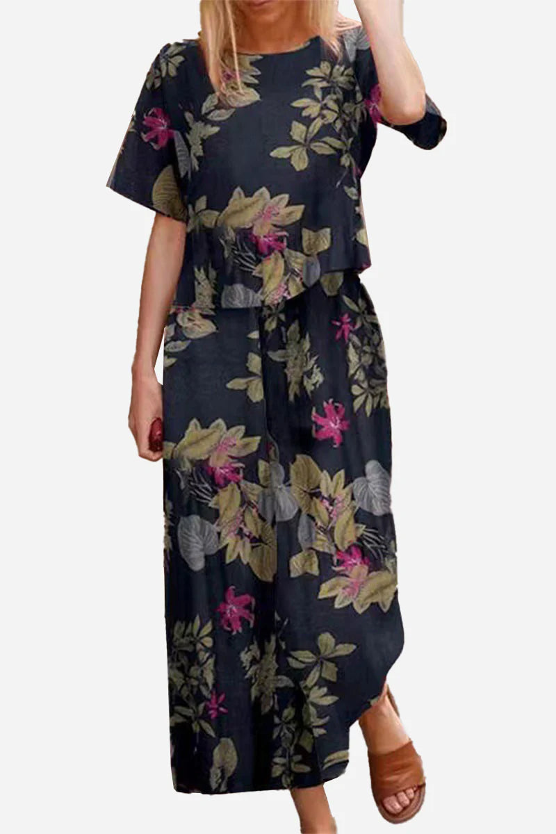 Lightweight Breezy Meadow Two-Piece Set with relaxed top and wide-leg trousers in soft polyester fabric