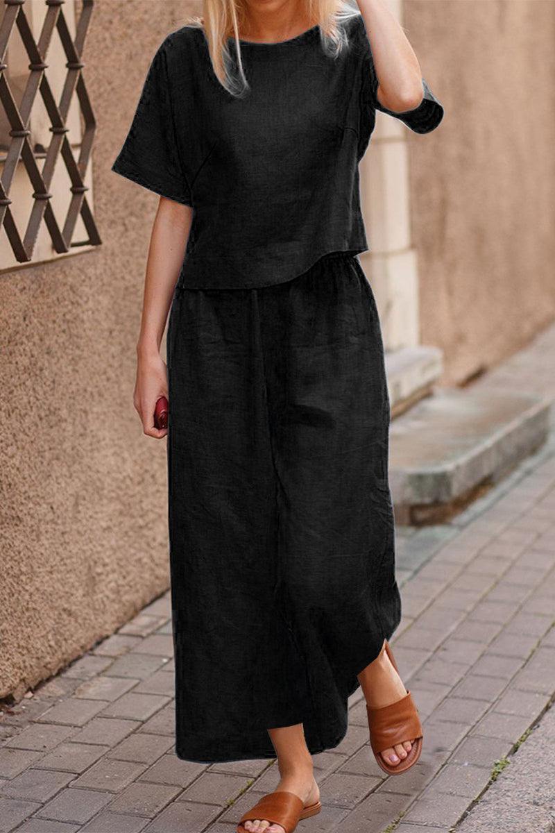 Lightweight Breezy Meadow Two-Piece Set with relaxed fit and wide-leg trousers