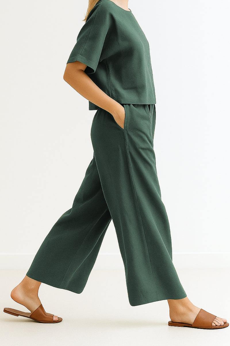 Lightweight Breezy Meadow Two-Piece Set with relaxed fit and wide-leg trousers