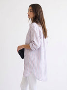 Relaxed oversized linen shirt with sorbet stripe and back pleat detail