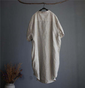 Striped Linen Blend Gauze Shirt Dress
