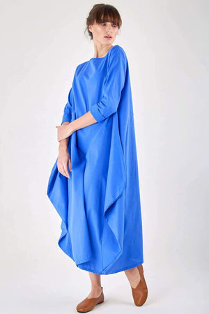 Loose fit Bohemian maxi dress in blue with long sleeves and breathable linen blend fabric