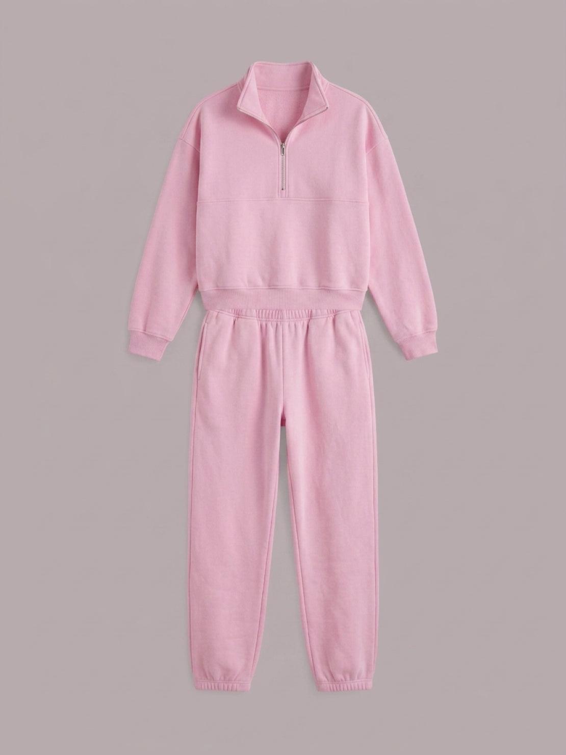 cotton-blended two-piece tracksuit with zip-front top and straight-leg pants