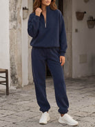 cotton-blended two-piece tracksuit with zip-front top and straight-leg pants