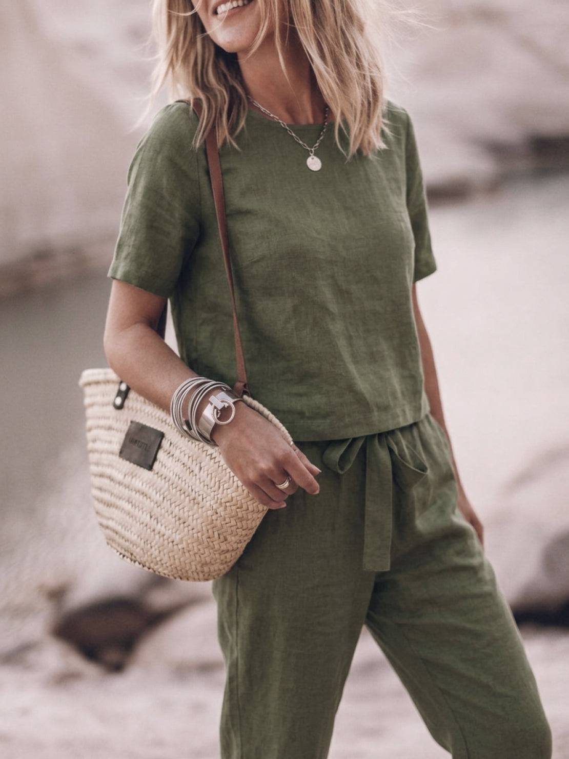 women's 100% cotton linen set relaxed monochrome co-ord tailored for breathability and comfort