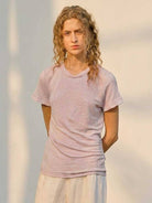 100% linen tee with rolled cuff sleeves and relaxed scoop neckline