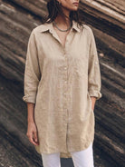 oversized relaxed cotton linen shirt with dropped shoulders and back pleat detail