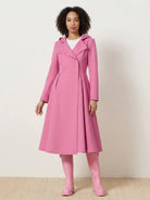 Elegant water-repellent A-line hooded raincoat with belt for women