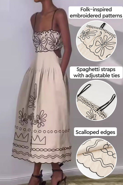 Artisan Embroidered Scallop Bohemian Romance Dress