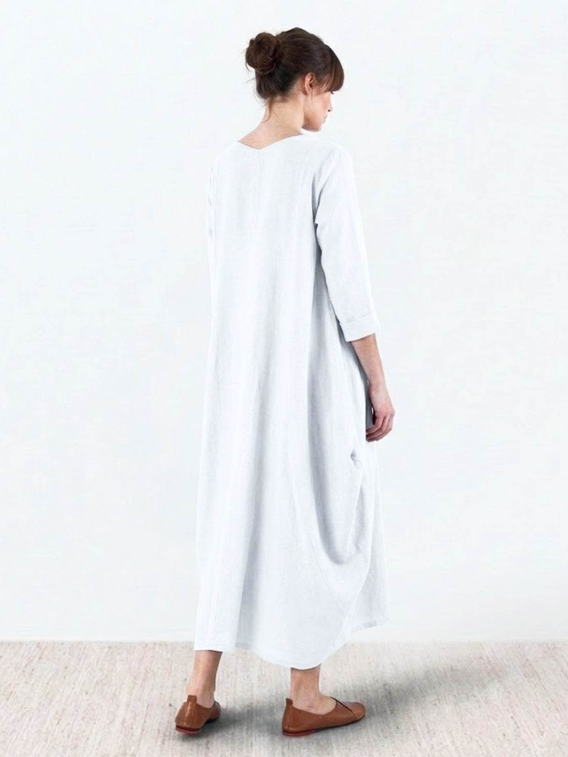 Bohemian maxi dress oversized loose fit linen blend long sleeves floor-length