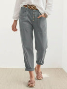 Casual button-down utility-chic trousers with deep pockets and button fly detail in soft cotton blend fabric
