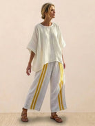 Coastal Comfort Linen two-piece women's set with artisan crochet and breathable fabric