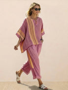 Coastal Comfort Linen two-piece set with lace details and wide-leg pants in breathable pure linen fabric