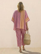 Coastal Comfort Linen two-piece set with artisan crochet, breathable fabric, and elegant coastal style