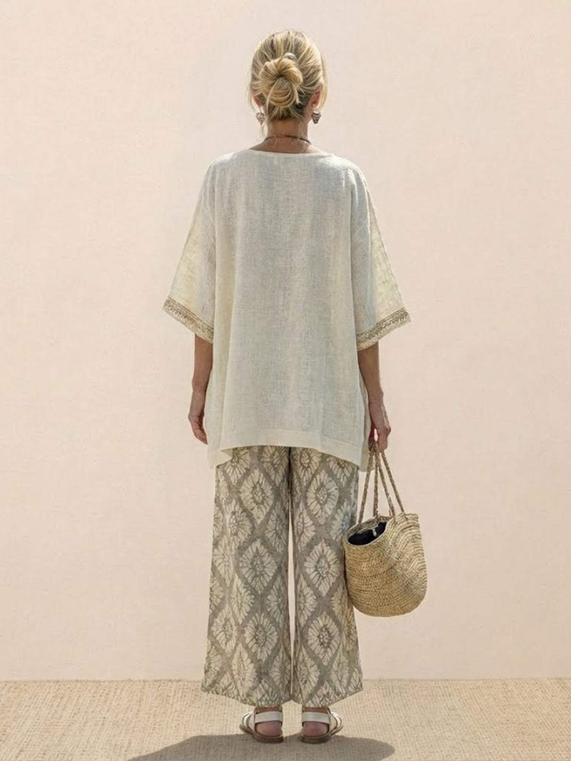 Coastal Comfort Linen two-piece set with lace details and breathable fabric