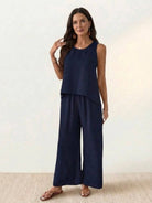 Dreamcatcher Crochet-Back sleeveless top with mandala back and wide-leg palazzo pants two-piece set